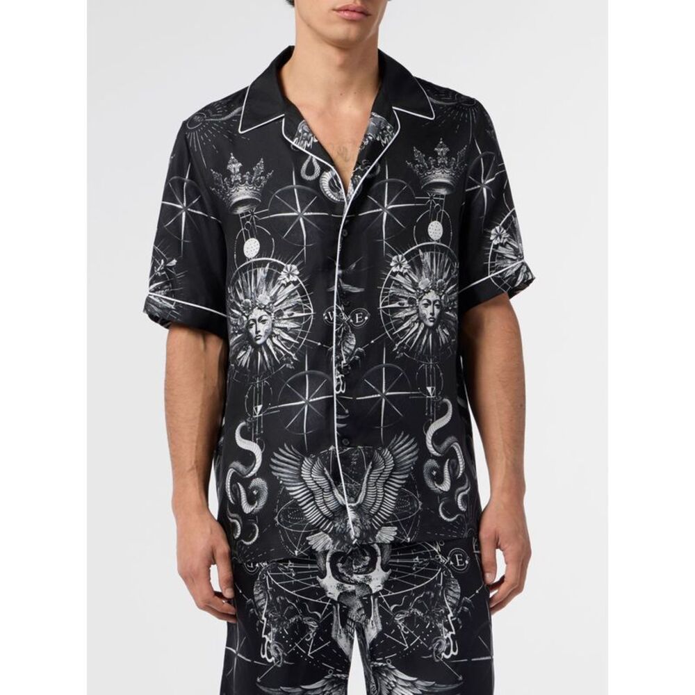 Philipp Plein Men Philipp Plein Graphic-Print Short-Sleeved Cotton Bowling Shirt